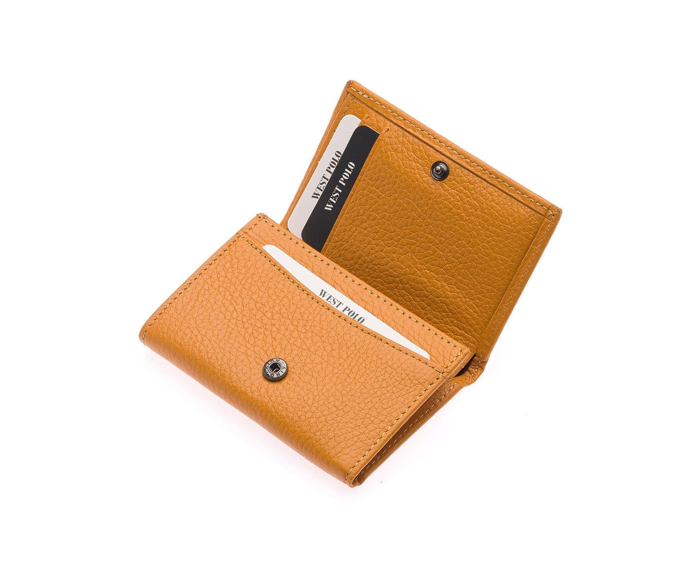 NL2732-SARIWestpolo Unisex Hakiki Deri Bozuk Para ve Kağıt Para Bölmeli Cüzdan Kartlık-Sarı