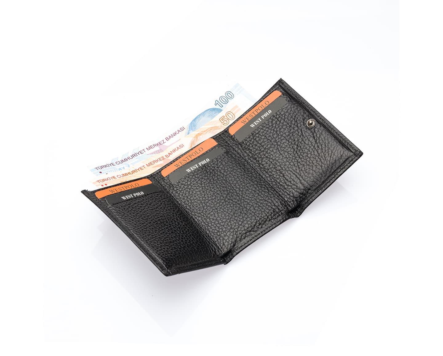 NL2732-SİYAHWestpolo Unisex Hakiki Deri Bozuk Para ve Kağıt Para Bölmeli Cüzdan Kartlık-Siyah