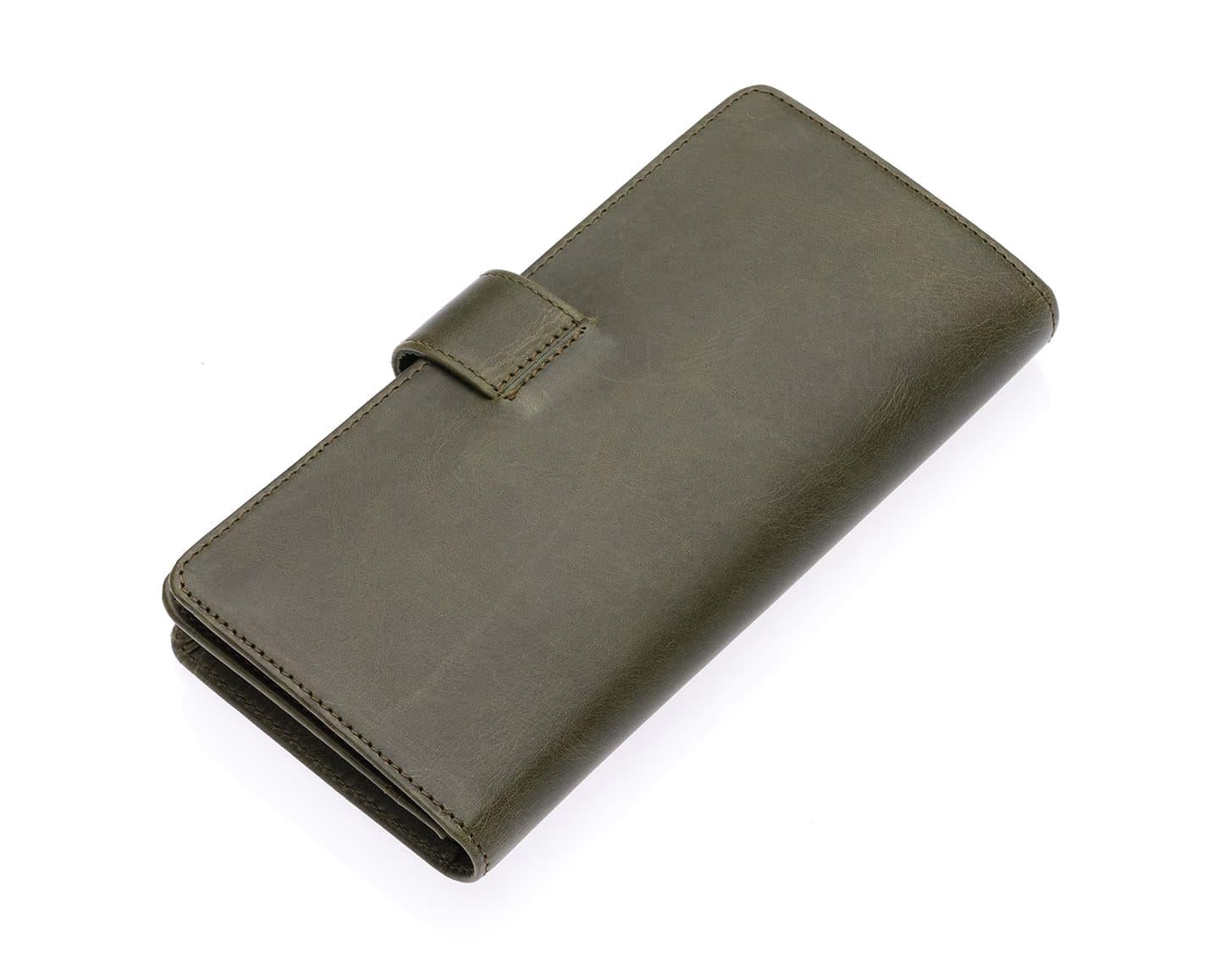 NL2746C - HakiWestpolo  Patlı Hakiki Deri Telefon Bölmeli Bol Kartlık Bölmeli unisex Cüzdan - Haki