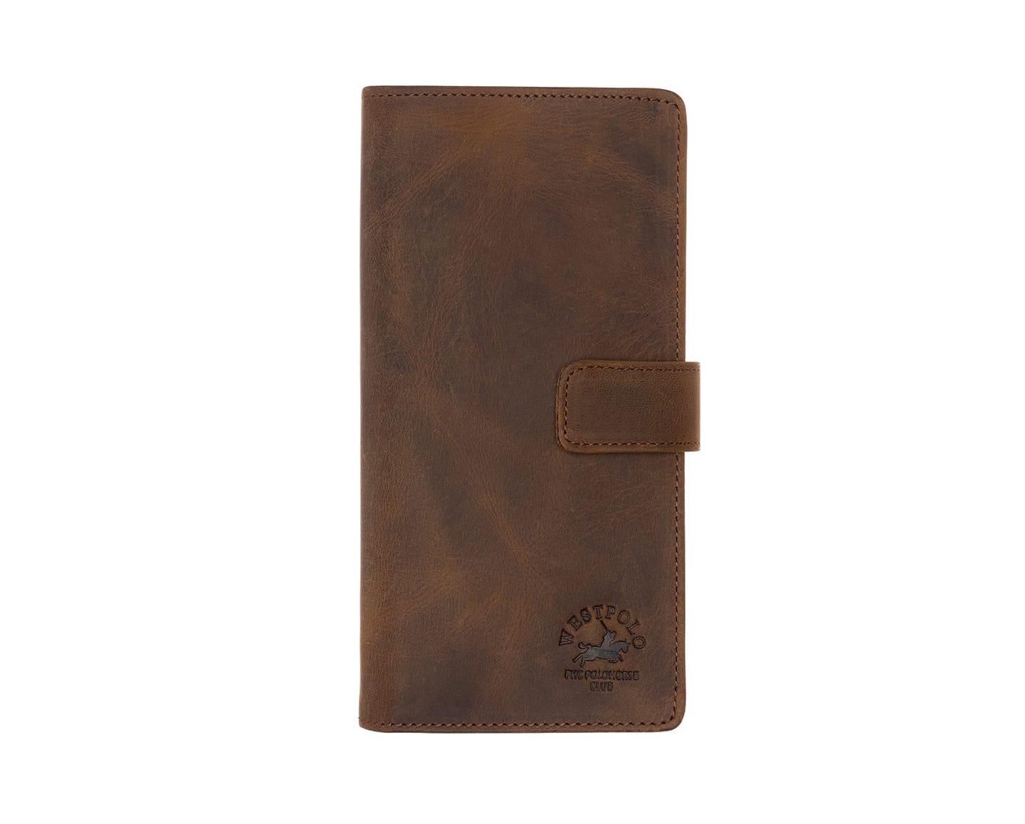 NL2746C - KahverengiWestpolo  Patlı Hakiki Deri Telefon Bölmeli Bol Kartlık Bölmeli unisex Cüzdan - Kahverengi