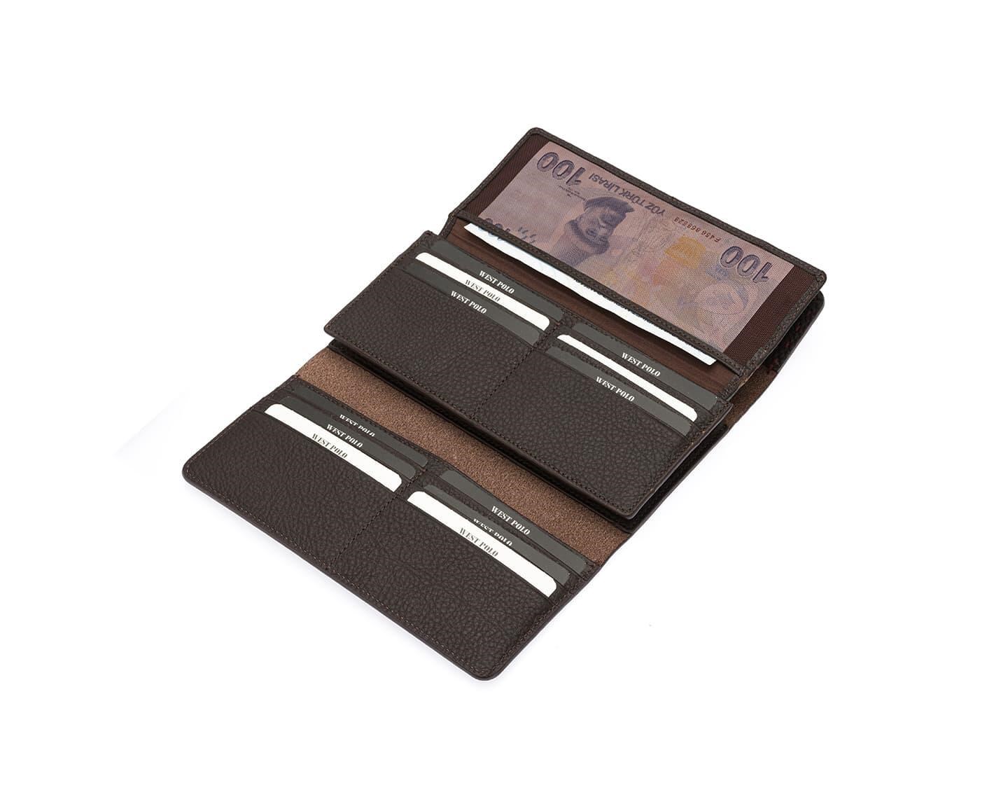 NL443-KAHVERENGİWestpolo Malone Unisex Hakiki Deri Telefon Bölmeli El Portföyü Cüzdan - Kahverengi