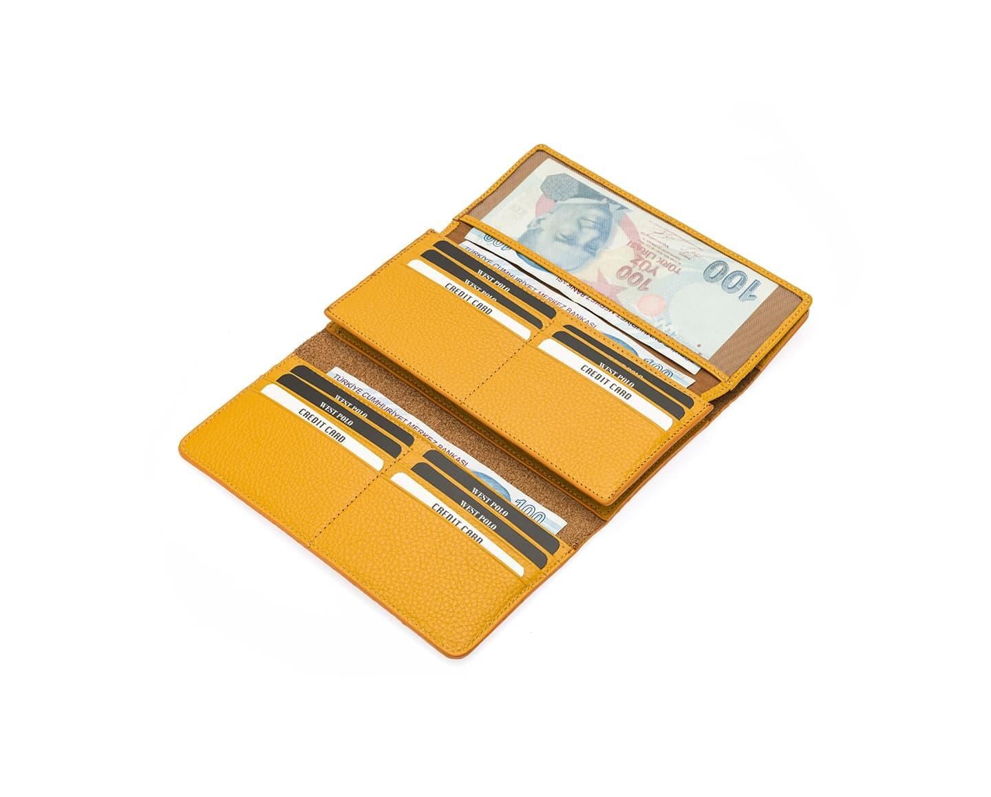 NL443-SARIWestpolo Malone Unisex Hakiki Deri Telefon Bölmeli El Portföyü Cüzdan - Sarı