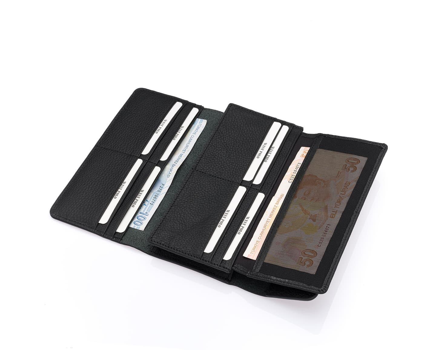 NL443-SİYAHWestpolo Malone Unisex Hakiki Deri Telefon Bölmeli El Portföyü Cüzdan - Siyah