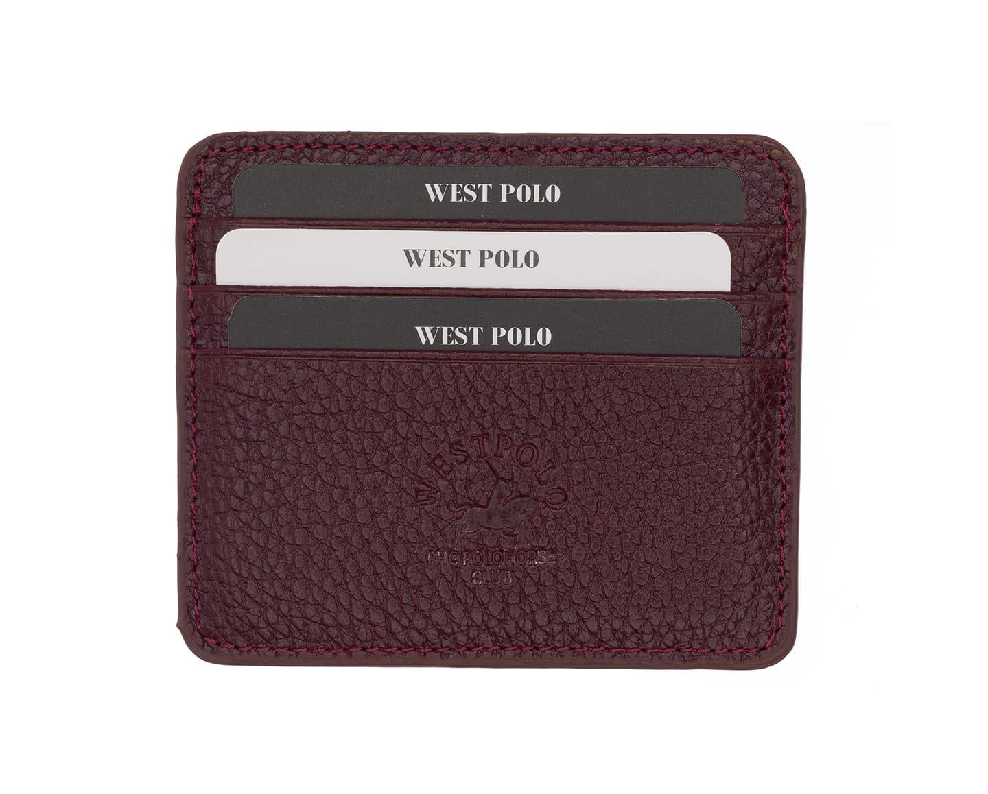 NL49-BORDOWestpolo Unisex Süper Slim Para Bölmeli Hakiki Deri İnce Kredi Kartlık & Kartvizitlik Cüzdan 6 Bölmeli-Bordo