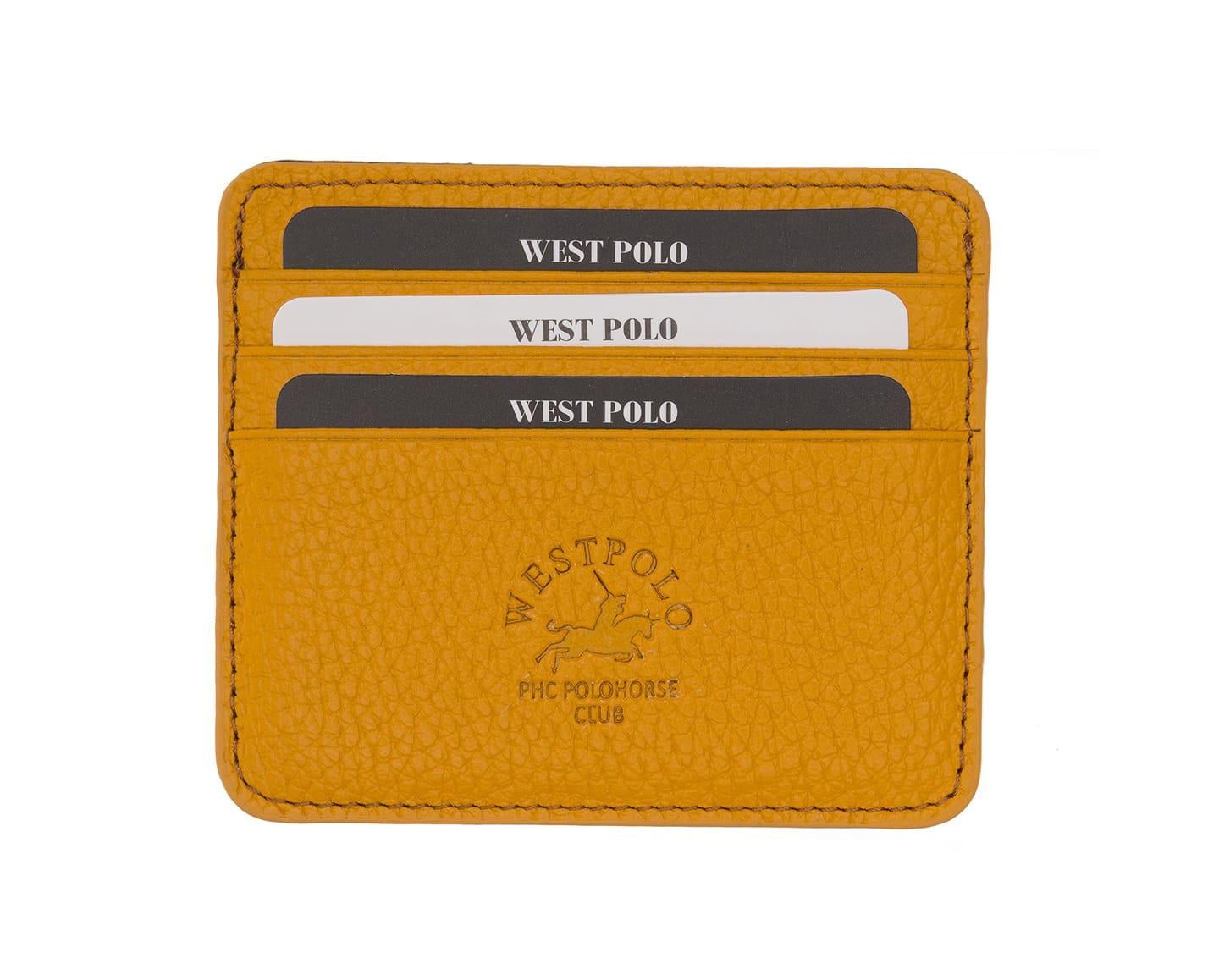 NL49-SARIWestpolo Unisex Süper Slim Para Bölmeli Hakiki Deri İnce Kredi Kartlık & Kartvizitlik Cüzdan 6 Bölmeli-Sarı