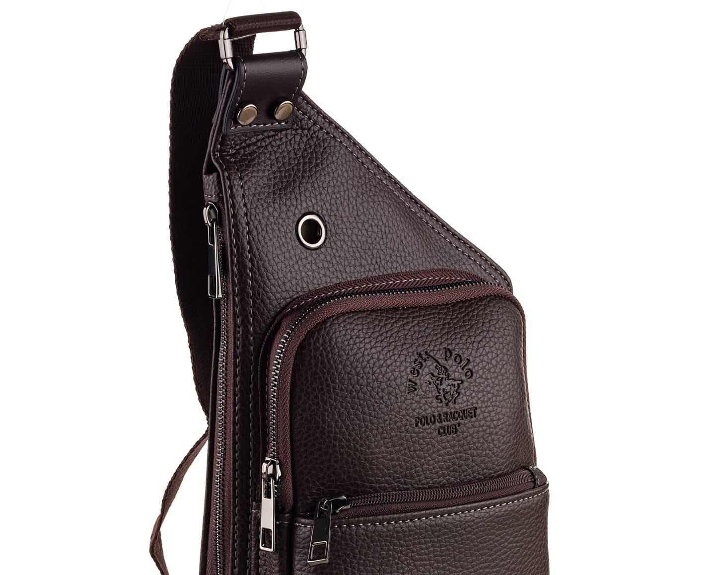 NL5014-KAHVERENGİWestpolo Çok Bölmeli Deri Erkek Omuz ve Göğüs Çantası Body Bag - Kahverengi