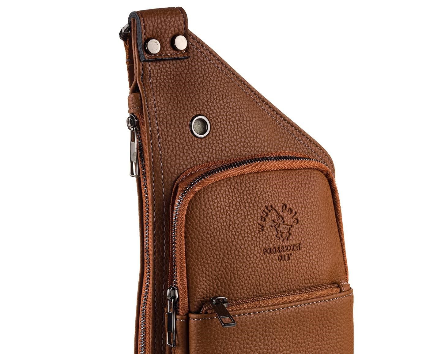 NL5014-TABAWestpolo Çok Bölmeli Deri Erkek Omuz ve Göğüs Çantası Body Bag - Taba