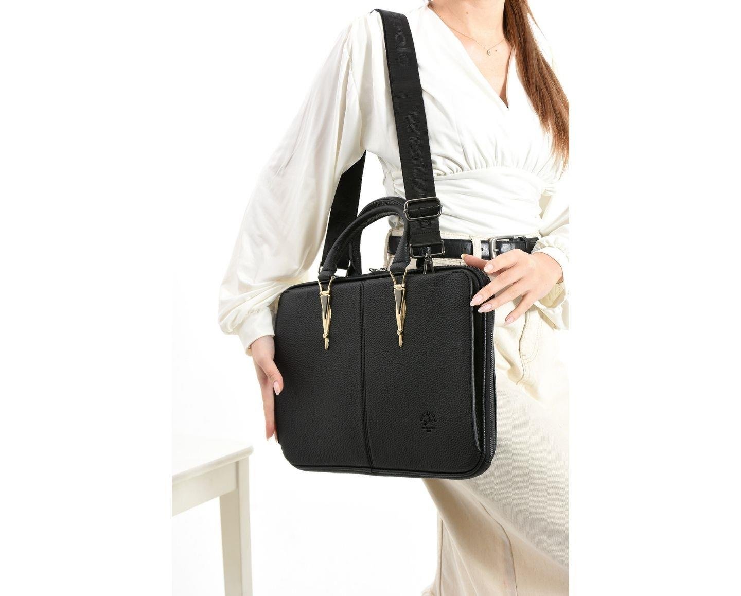 NL5043-SİYAHWestpolo Vegan Deri Unisex Laptop Çantası - Siyah