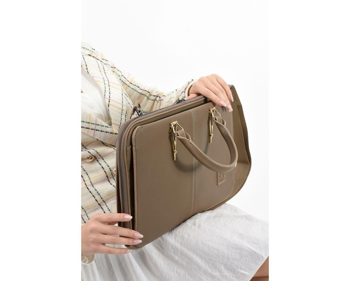 NL5043-VİZONWestpolo Vegan Deri Unisex Laptop Çantası - Vizon
