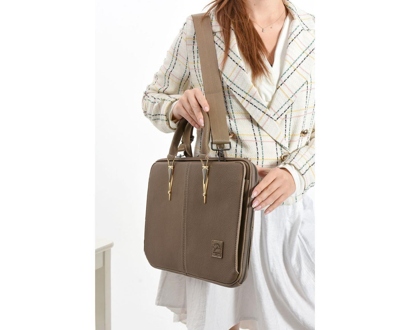 NL5043-VİZONWestpolo Vegan Deri Unisex Laptop Çantası - Vizon