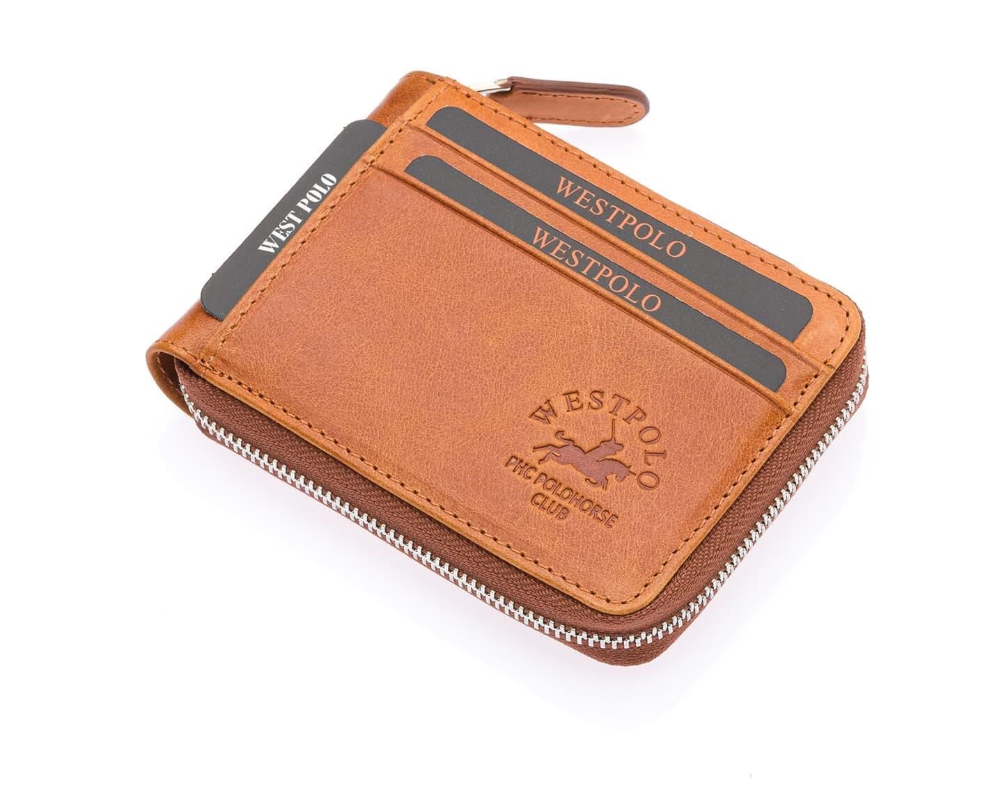 NL534C-AÇIK TABAWestpolo Mira Hakiki Eskitme Deri Unisex Cüzdan, Kartlık - Taba