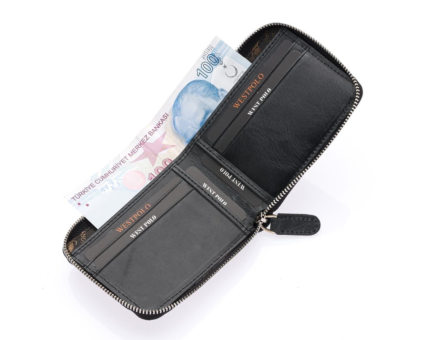 NL534C-ANTRASİTWestpolo Mira Hakiki Eskitme Deri Unisex Cüzdan, Kartlık - Antrasit