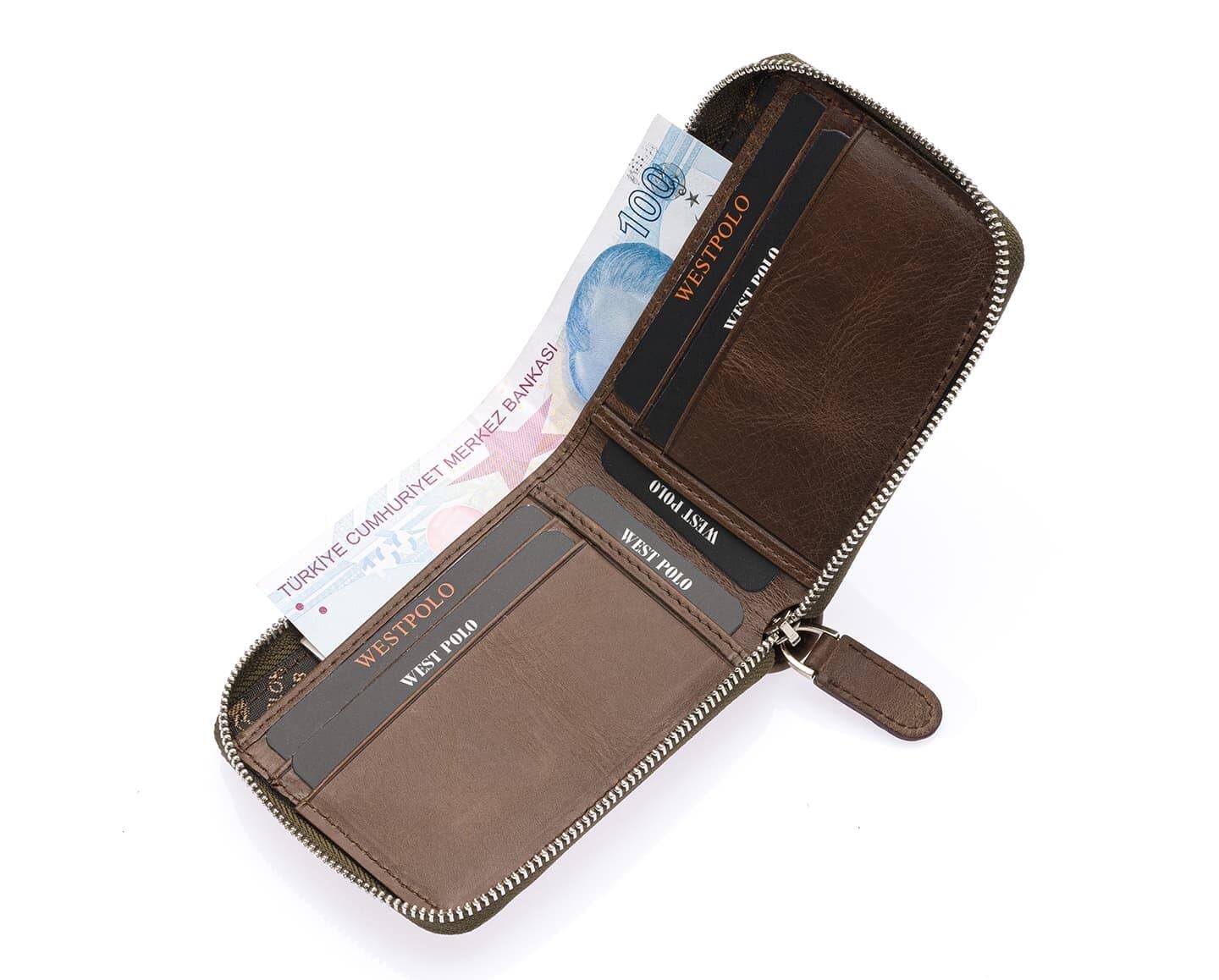 NL534C-HAKİWestpolo Mira Hakiki Eskitme Deri Unisex Cüzdan, Kartlık - Haki