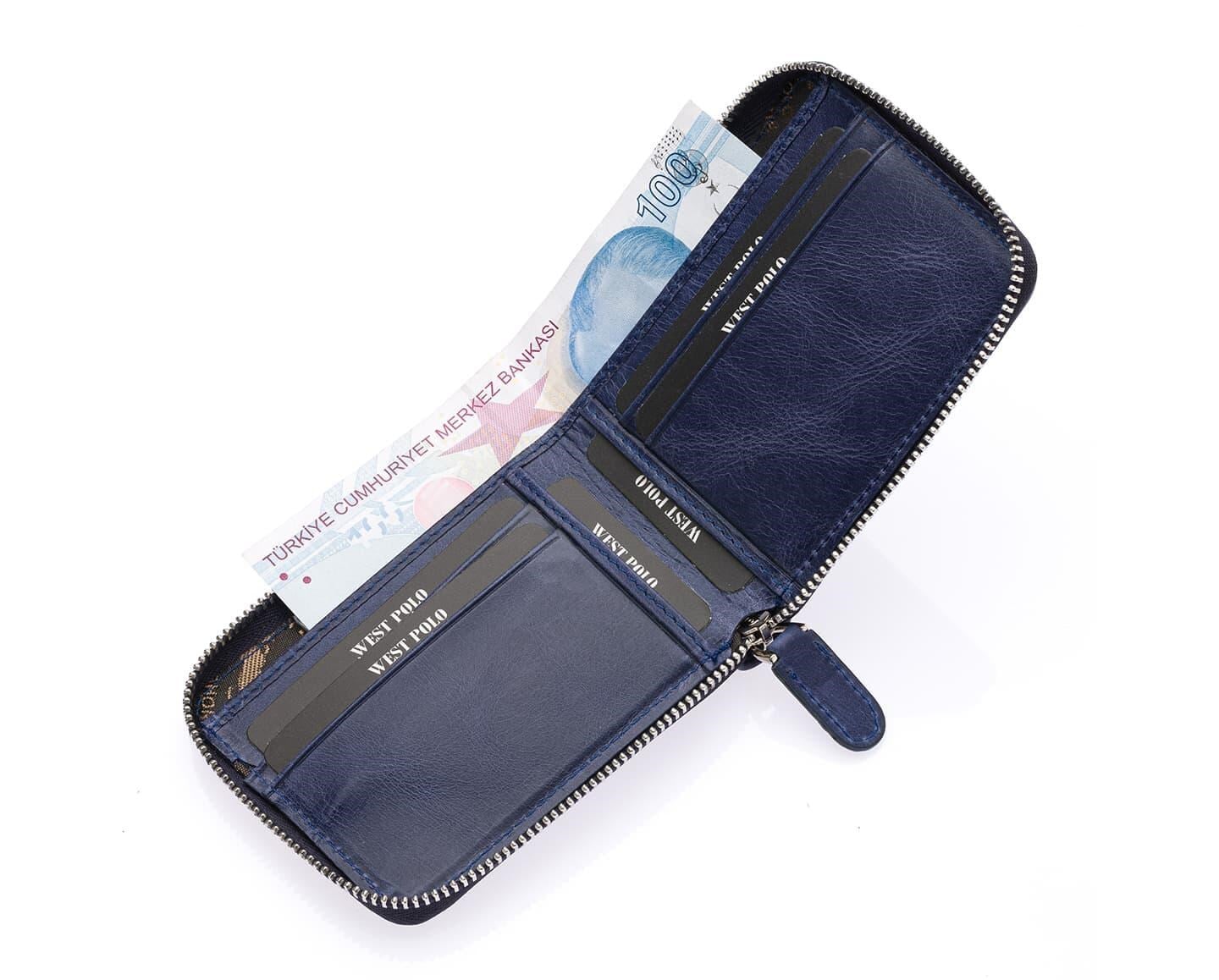 NL534C-LACİVERTWestpolo Mira Hakiki Eskitme Deri Unisex Cüzdan, Kartlık - Lacivert