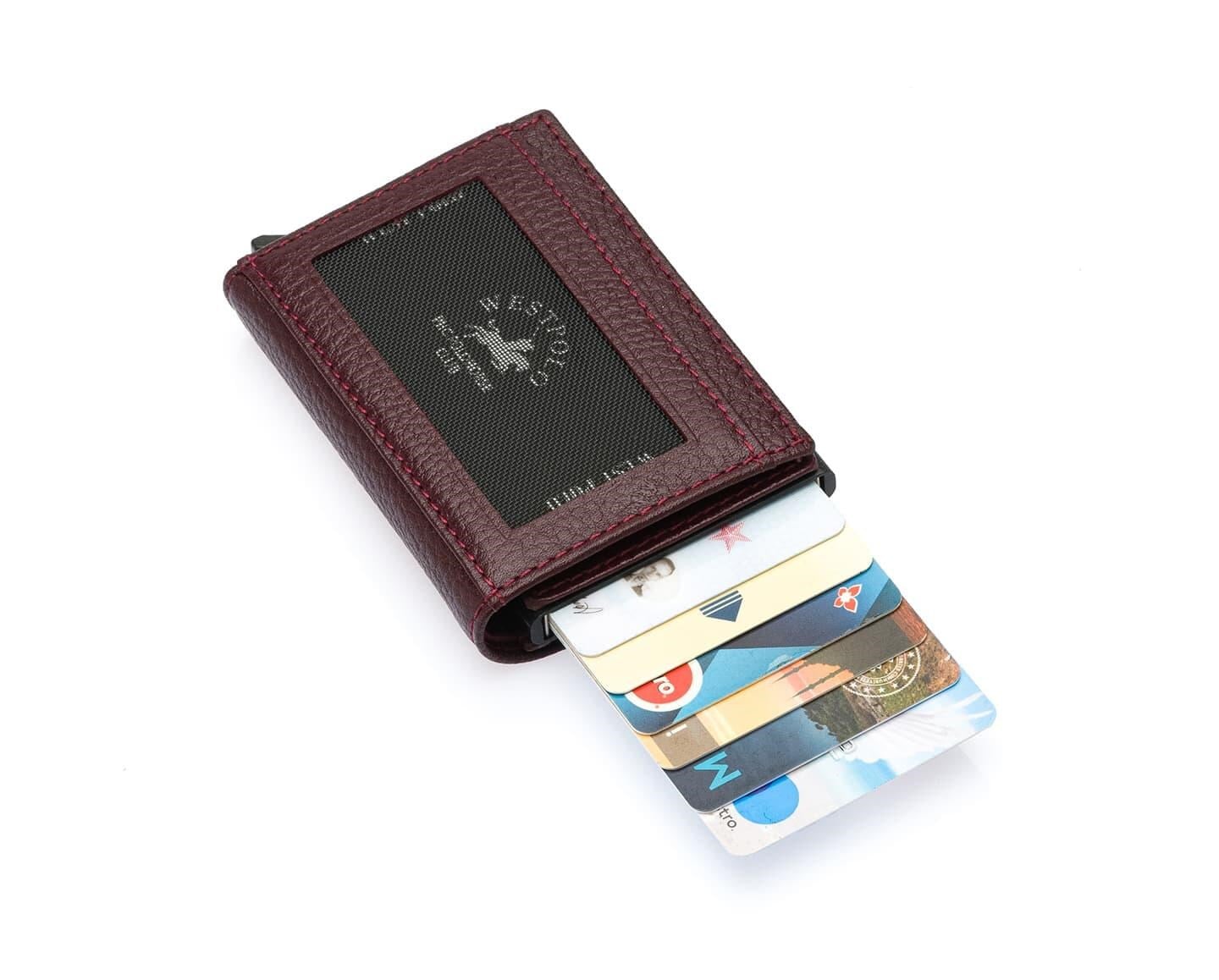 NL5540-BORDOWestpolo Mories Unisex Hakiki Guti Deri Mekanizmalı Cüzdan Kartlık - Bordo