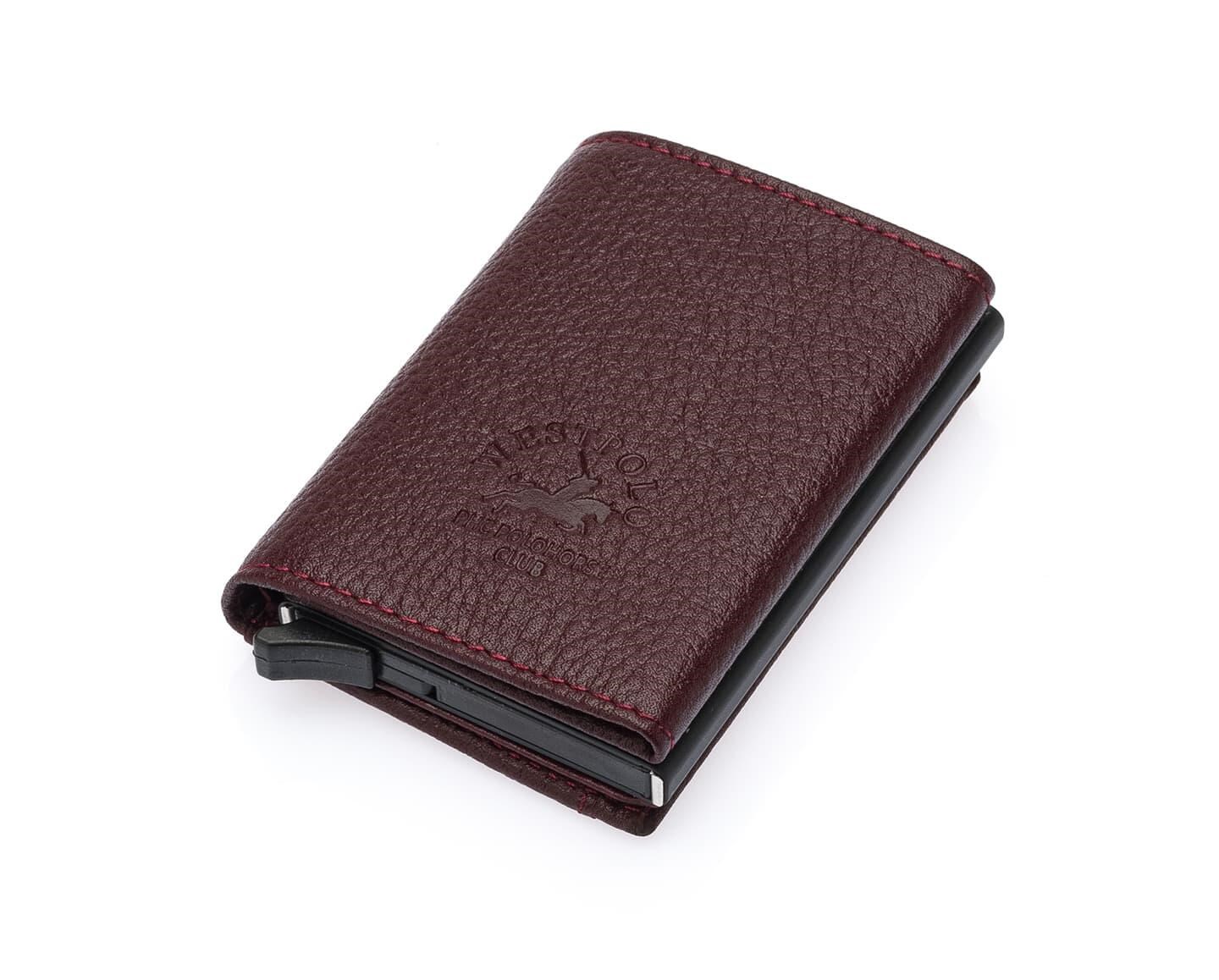 NL5540-BORDOWestpolo Mories Unisex Hakiki Guti Deri Mekanizmalı Cüzdan Kartlık - Bordo