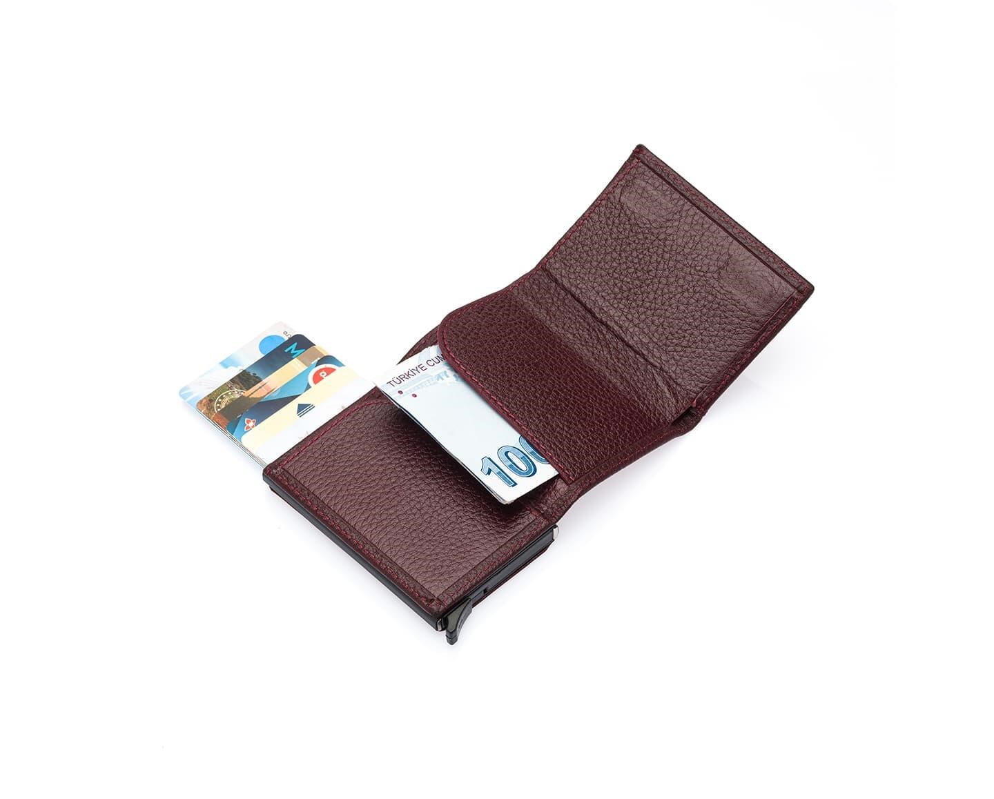 NL5540-BORDOWestpolo Mories Unisex Hakiki Guti Deri Mekanizmalı Cüzdan Kartlık - Bordo