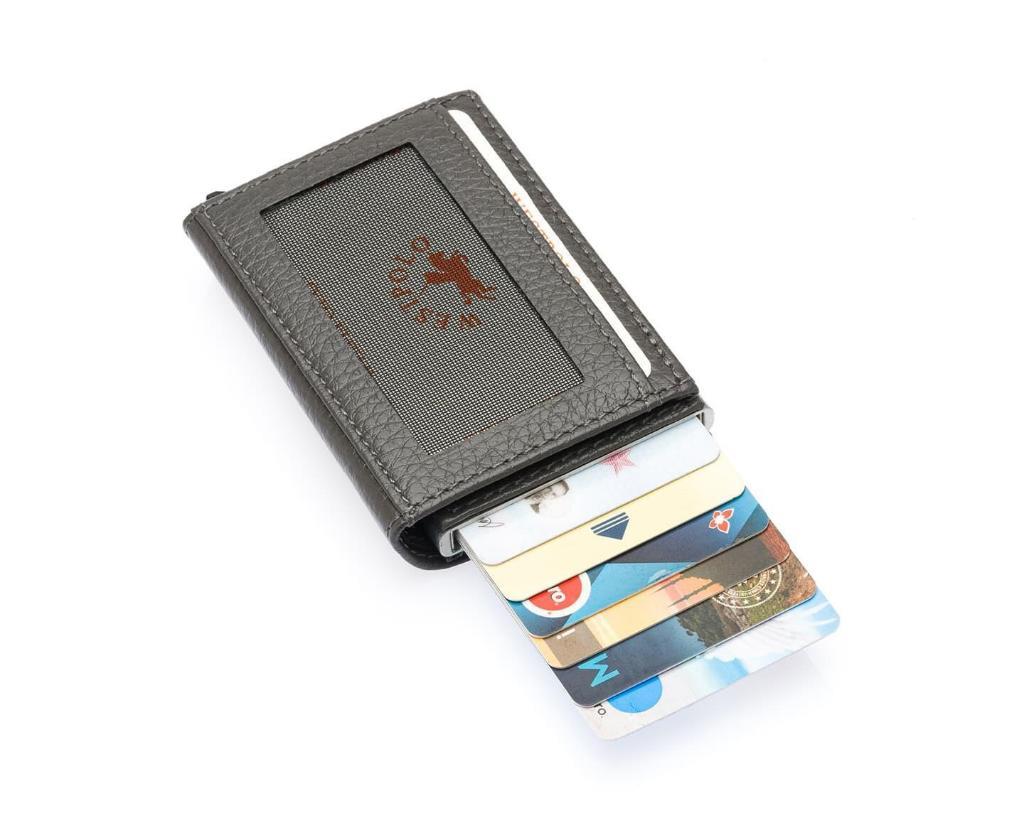 NL5540-GRİWestpolo Mories Unisex Hakiki Guti Deri Mekanizmalı Cüzdan Kartlık - Gri
