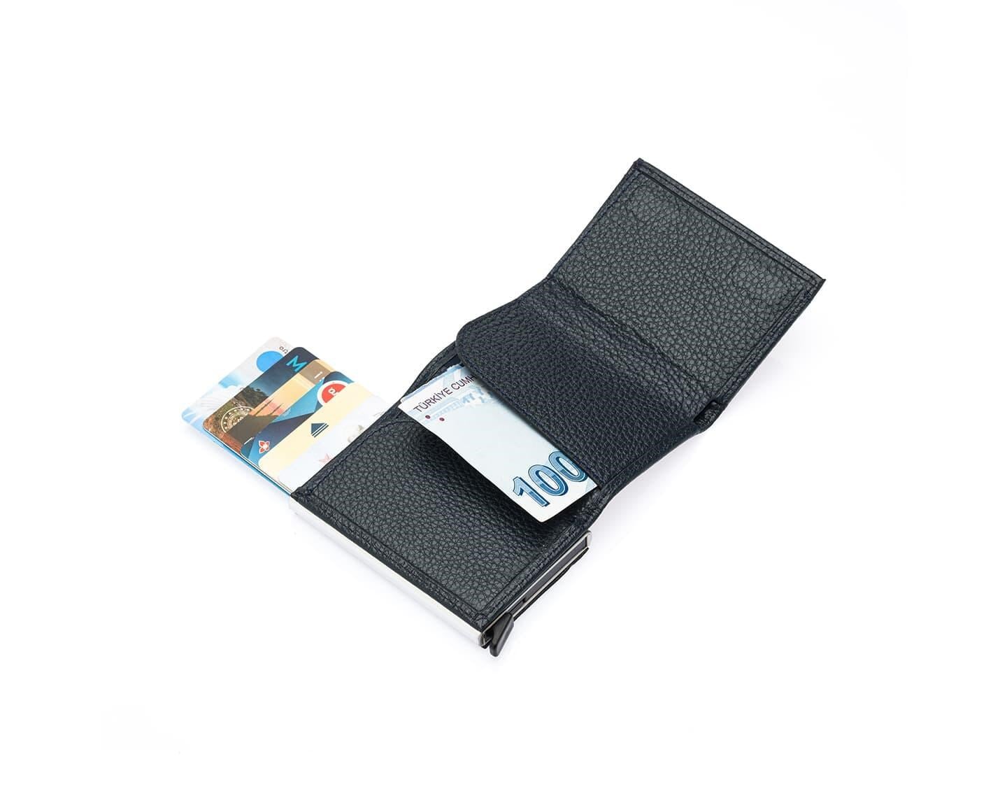NL5540-LACİVERTWestpolo Mories Unisex Hakiki Guti Deri Mekanizmalı Cüzdan Kartlık - Lacivert