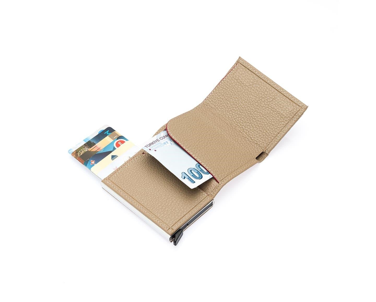 NL5540-VİZONWestpolo Mories Unisex Hakiki Guti Deri Mekanizmalı Cüzdan Kartlık - Vizon