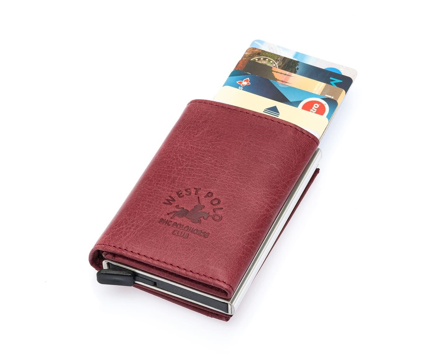NL5540C-BORDOWestpolo Mories Bol Kartlık Bölmeli Fermuarlı Unisex Crazy Eskitme Hakiki Deri Cüzdan - Bordo