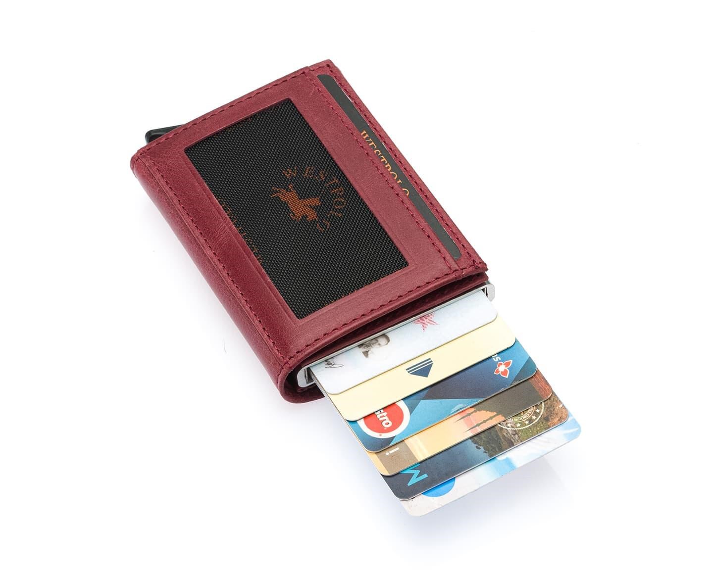 NL5540C-BORDOWestpolo Mories Bol Kartlık Bölmeli Fermuarlı Unisex Crazy Eskitme Hakiki Deri Cüzdan - Bordo