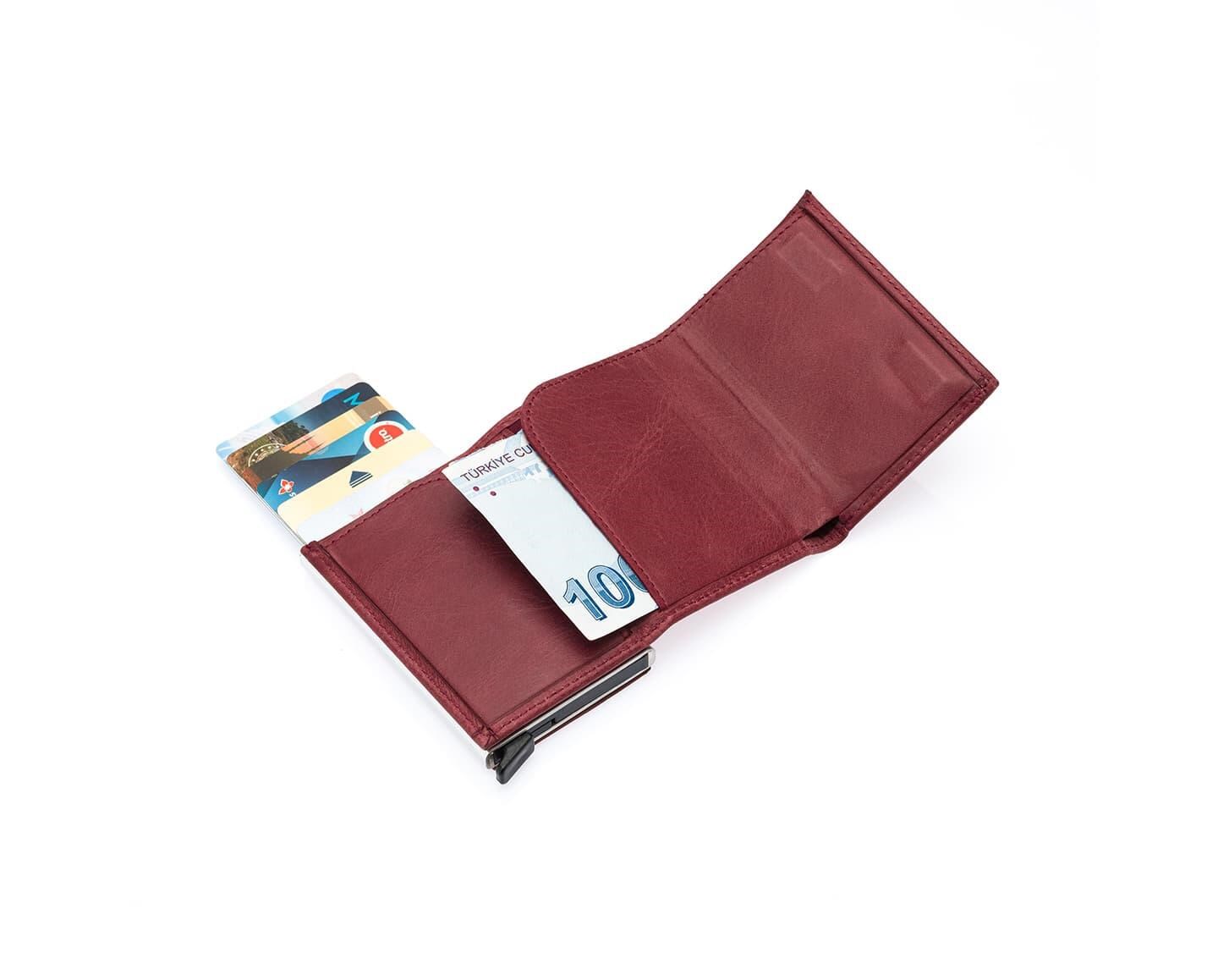 NL5540C-BORDOWestpolo Mories Bol Kartlık Bölmeli Fermuarlı Unisex Crazy Eskitme Hakiki Deri Cüzdan - Bordo