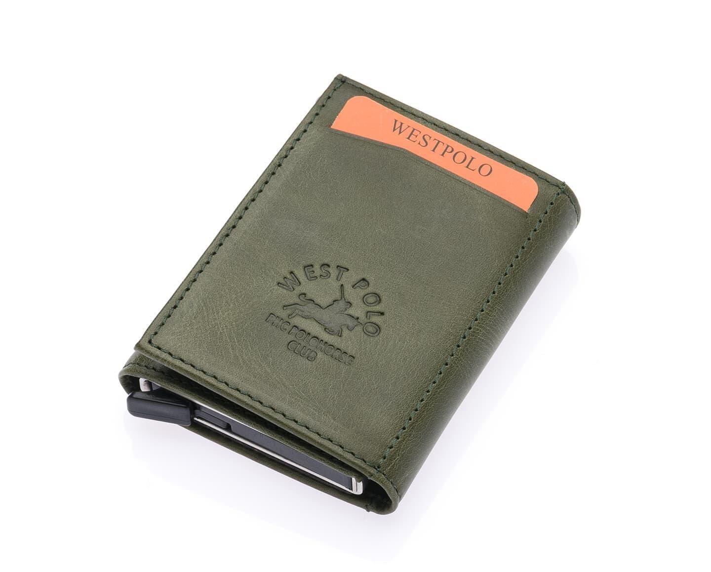 NL5550C-HAKİWestpolo Safari Unisex Bol Kartlık Bölmeli Crazy Eskitme Hakiki Deri Mekanizmalı Cüzdan - Haki