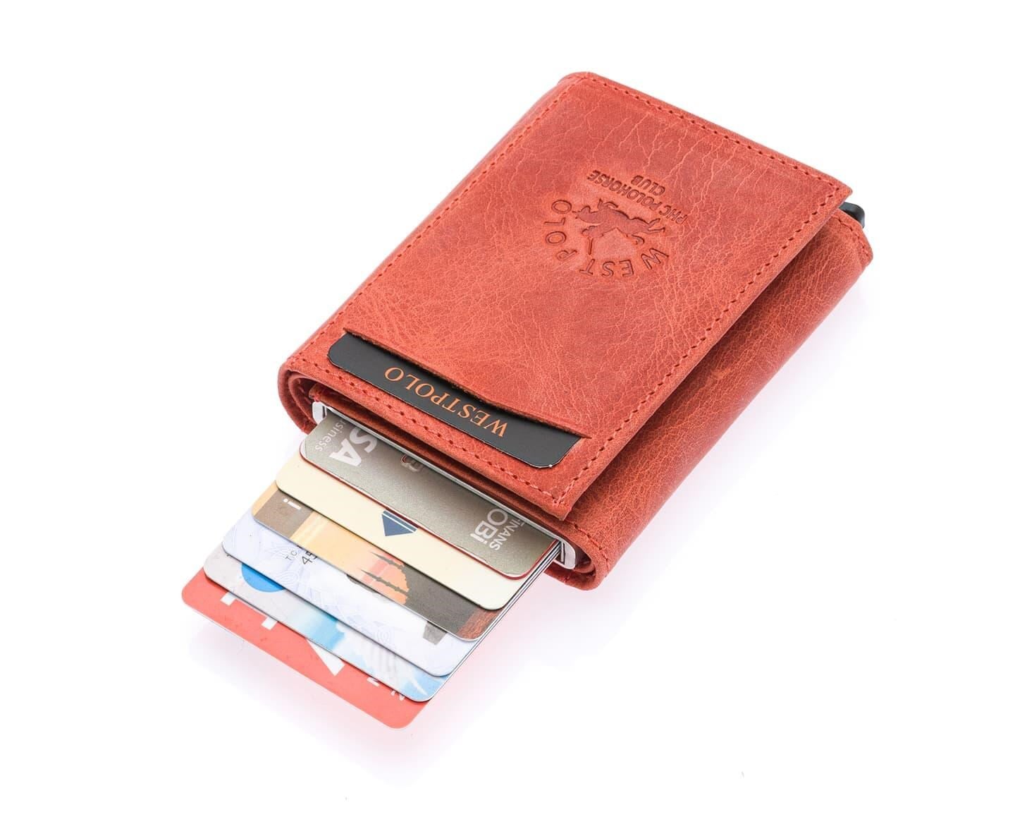 NL5550C-KIRMIZIWestpolo Safari Unisex Bol Kartlık Bölmeli Crazy Eskitme Hakiki Deri Mekanizmalı Cüzdan - Kırmızı