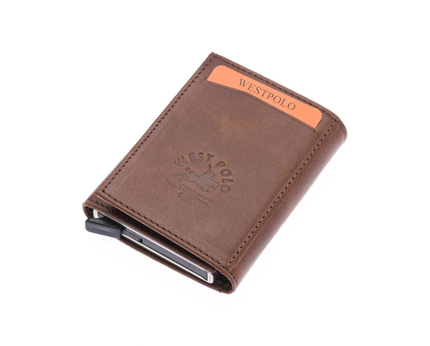 NL5550C-TİGUAN KAHVERENGİWestpolo Safari Unisex Bol Kartlık Bölmeli Crazy Eskitme Hakiki Deri Mekanizmalı Cüzdan - Kahverengi