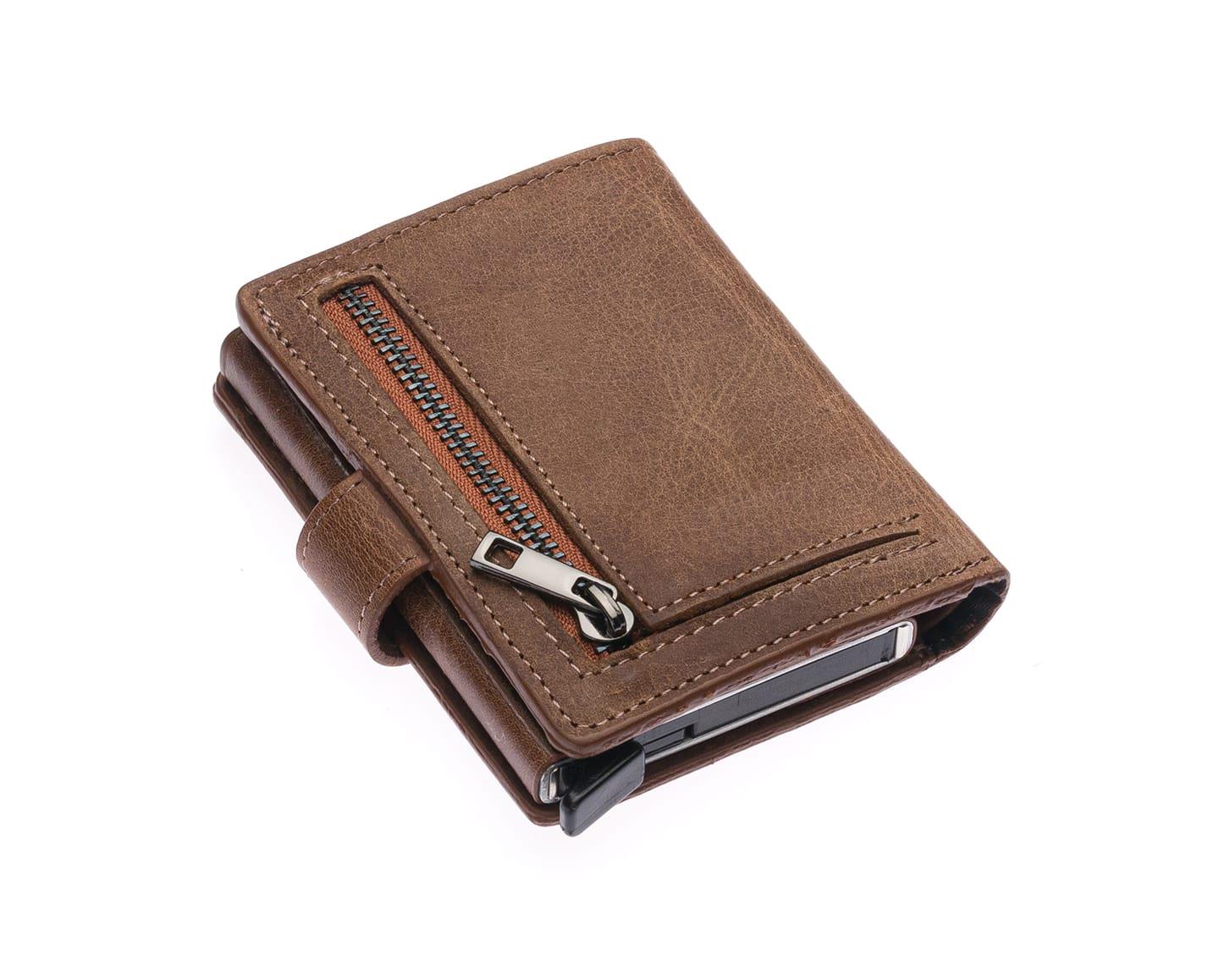 NL5580C-CAPPUCCİNOWestpolo Grimm Bozuk Para ve Bol Kartlık Bölmeli Unisex Crazy Eskitme Hakiki Deri Mekanizmalı Kartlık - Cappuccino