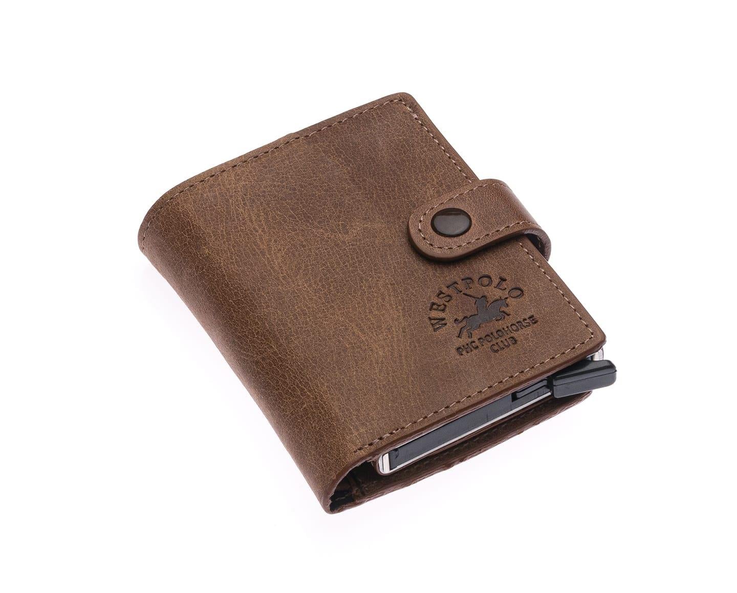 NL5580C-CAPPUCCİNOWestpolo Grimm Bozuk Para ve Bol Kartlık Bölmeli Unisex Crazy Eskitme Hakiki Deri Mekanizmalı Kartlık - Cappuccino