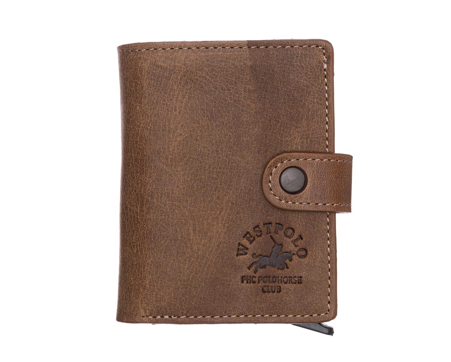 NL5580C-CAPPUCCİNOWestpolo Grimm Bozuk Para ve Bol Kartlık Bölmeli Unisex Crazy Eskitme Hakiki Deri Mekanizmalı Kartlık - Cappuccino