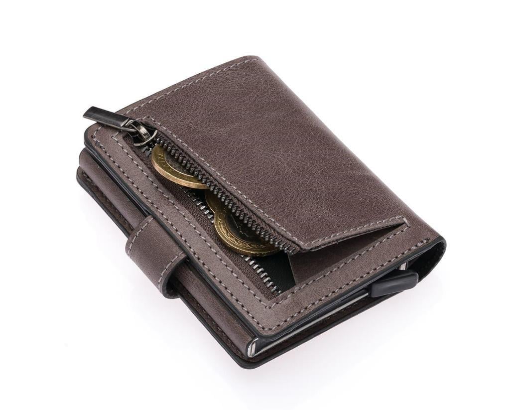 NL5580C-GRİWestpolo Grimm Bozuk Para ve Bol Kartlık Bölmeli Unisex Crazy Eskitme Hakiki Deri Mekanizmalı Kartlık - Gri