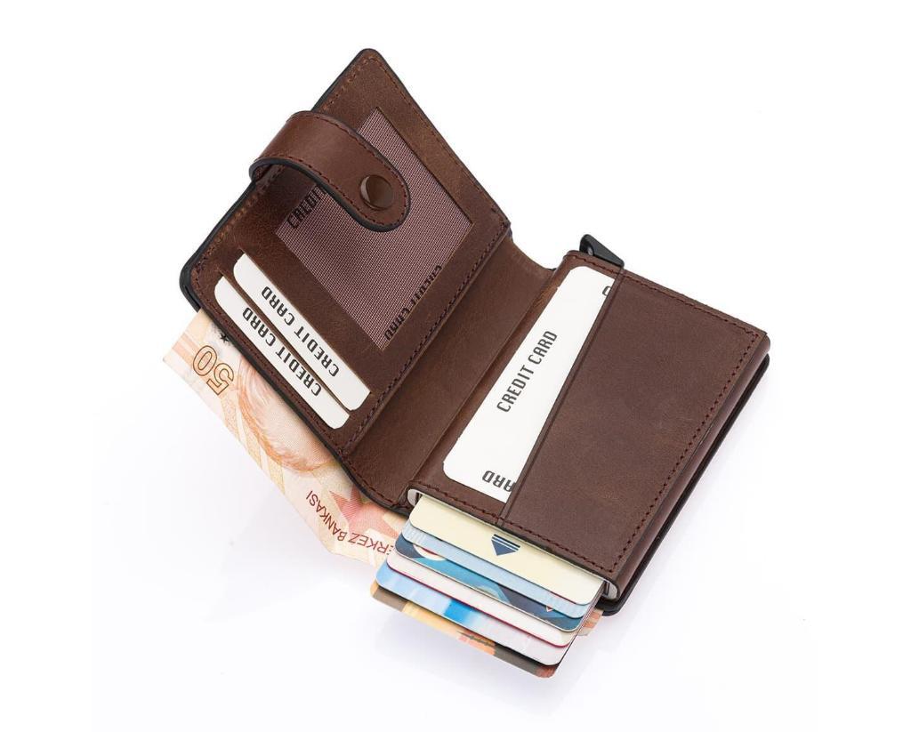 NL5580C-KAHVERENGİ TİGUANWestpolo Grimm Bozuk Para ve Bol Kartlık Bölmeli Unisex Crazy Eskitme Hakiki Deri Mekanizmalı Kartlık - Kahverengi