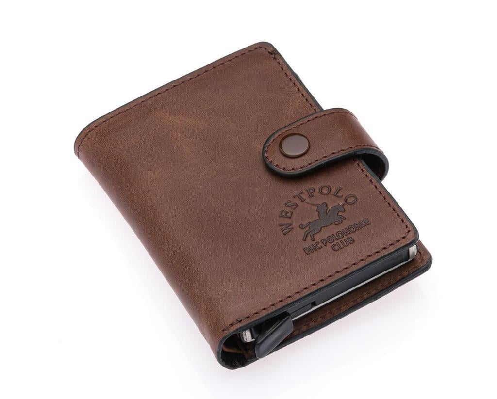 NL5580C-KAHVERENGİ TİGUANWestpolo Grimm Bozuk Para ve Bol Kartlık Bölmeli Unisex Crazy Eskitme Hakiki Deri Mekanizmalı Kartlık - Kahverengi