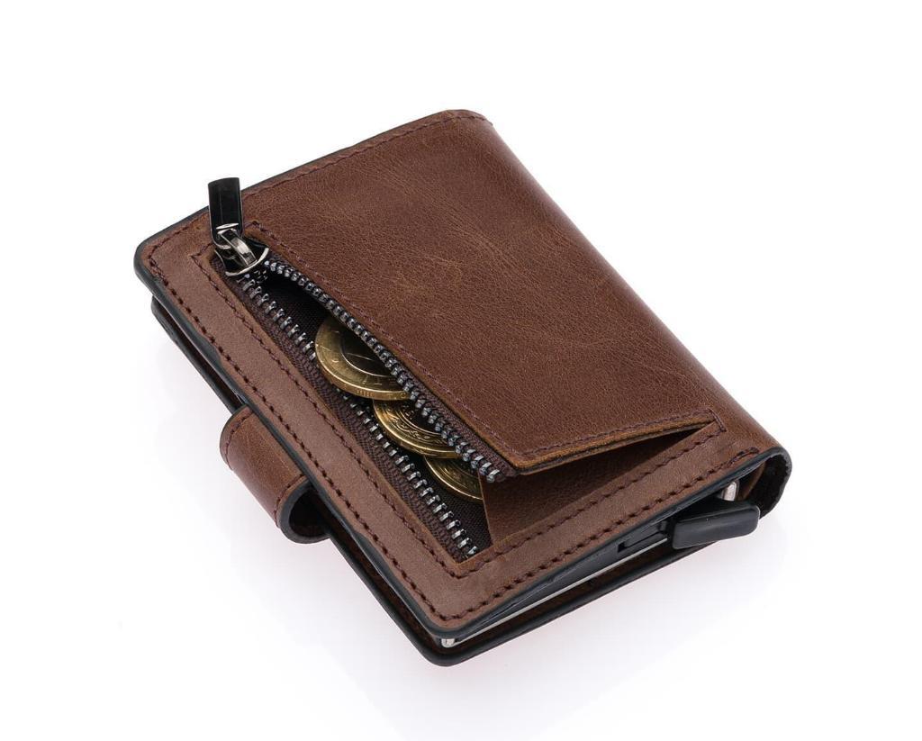 NL5580C-KAHVERENGİ TİGUANWestpolo Grimm Bozuk Para ve Bol Kartlık Bölmeli Unisex Crazy Eskitme Hakiki Deri Mekanizmalı Kartlık - Kahverengi