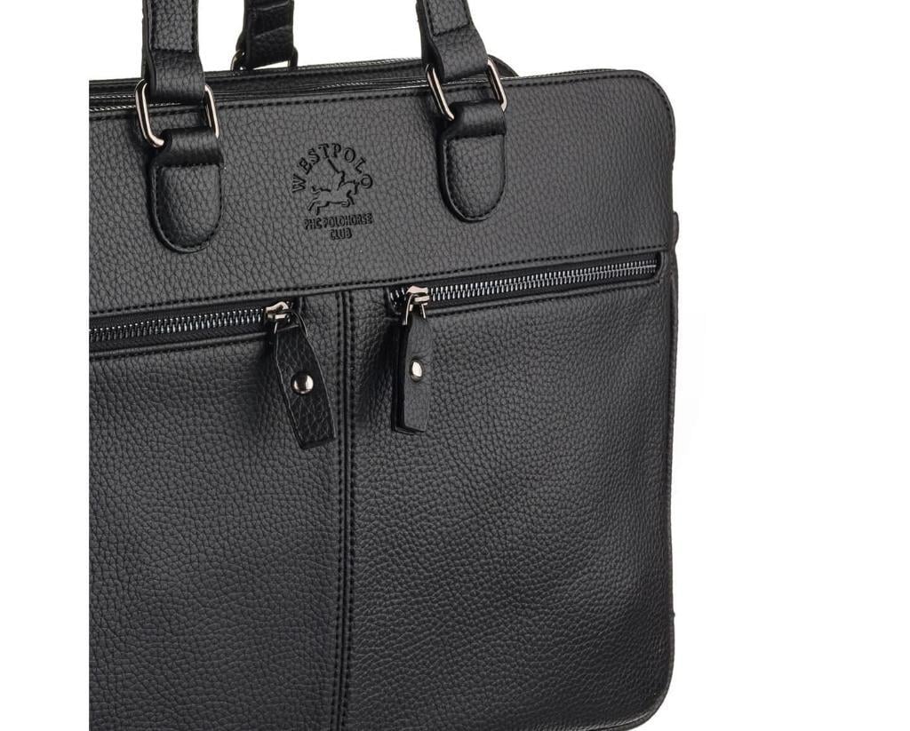 NL6004-SİYAHWestpolo Suya Dayanıklı Deri Erkek Evrak ve Laptop Çantası (14 inc) - Siyah