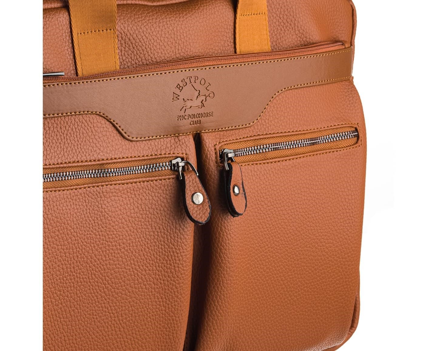 NL6008-TABAWestpolo Suya Dayanıklı Deri Erkek Evrak ve Laptop Çantası (15.6 inc) - Taba