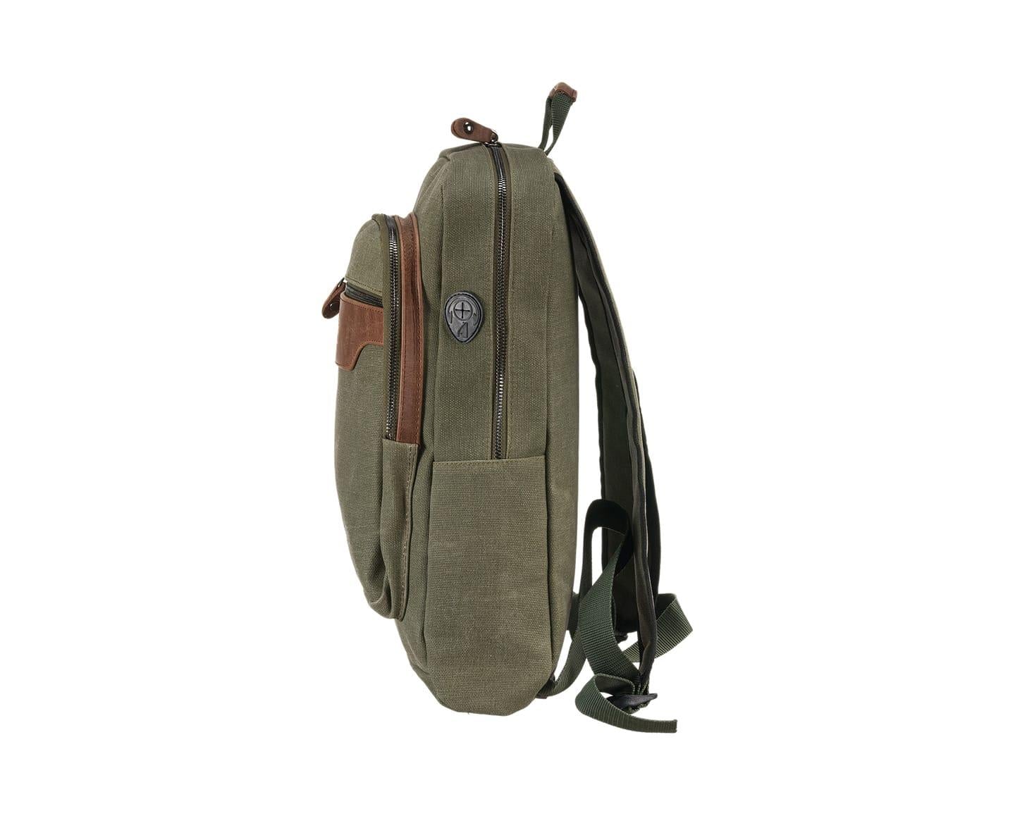 NL6012KES-1750Unisex Kanvas Kumaş Eskitme Deri Çok Bölmeli Fermuarlı Laptop Bölmeli Sırt Çantası, Okul Çantası-Haki