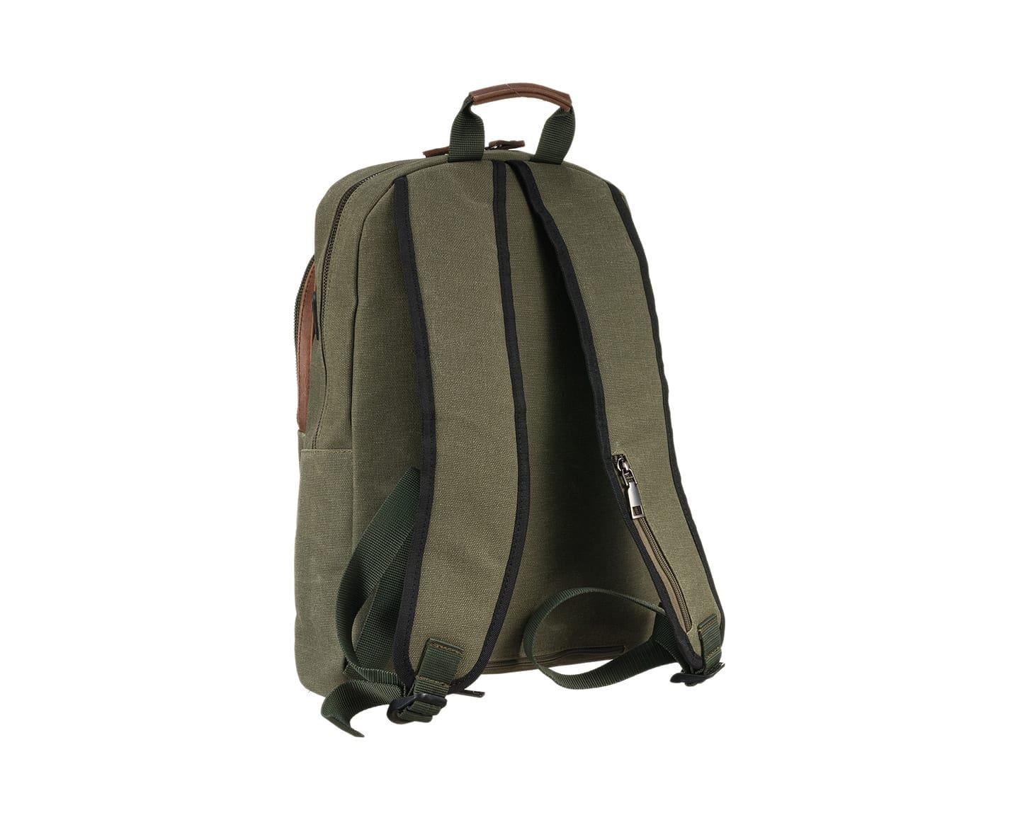 NL6012KES-1750Unisex Kanvas Kumaş Eskitme Deri Çok Bölmeli Fermuarlı Laptop Bölmeli Sırt Çantası, Okul Çantası-Haki
