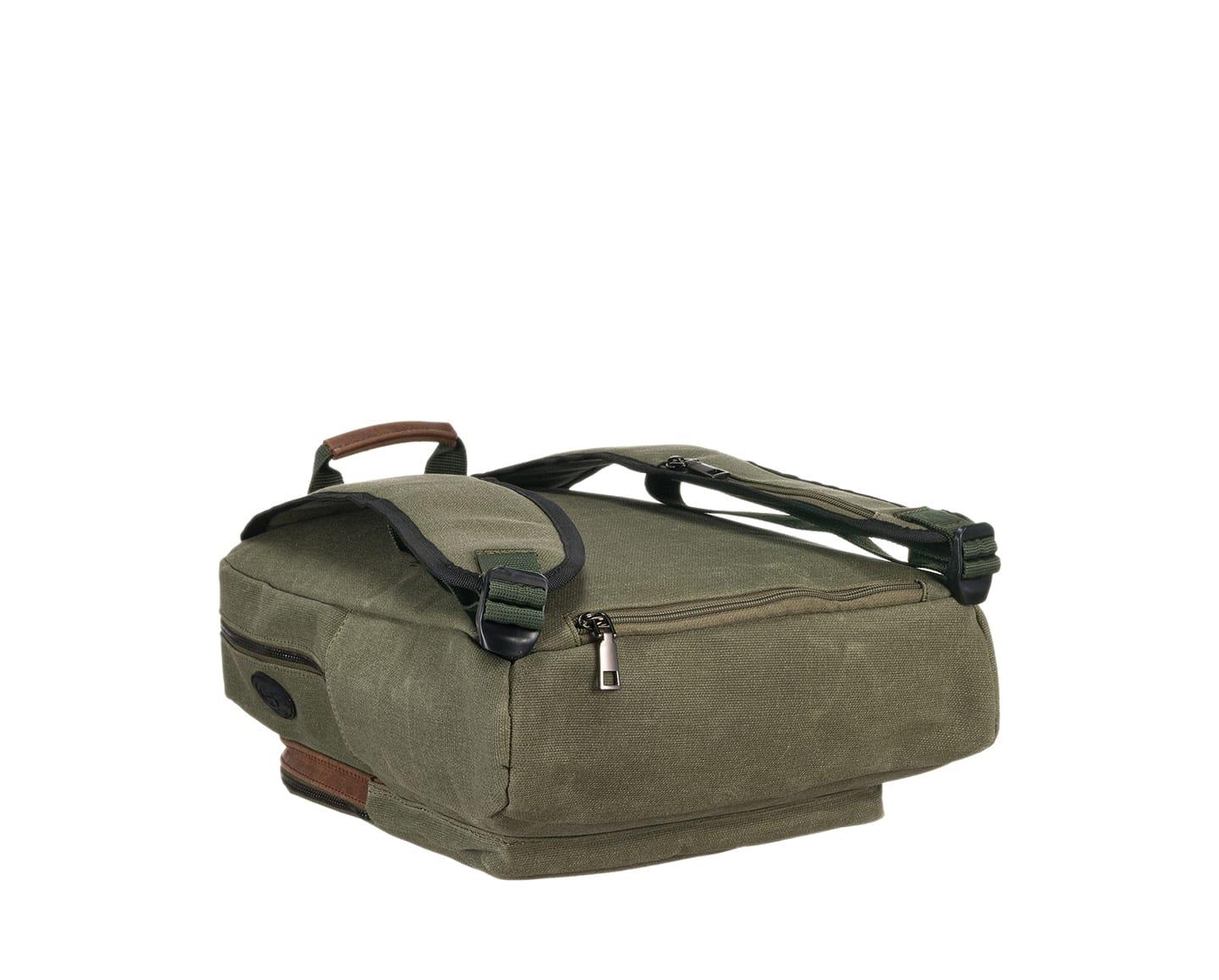 NL6012KES-1750Unisex Kanvas Kumaş Eskitme Deri Çok Bölmeli Fermuarlı Laptop Bölmeli Sırt Çantası, Okul Çantası-Haki