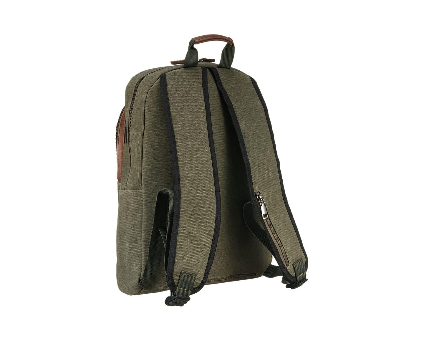 NL6012KES-1750Unisex Kanvas Kumaş Eskitme Deri Çok Bölmeli Fermuarlı Laptop Bölmeli Sırt Çantası, Okul Çantası-Haki