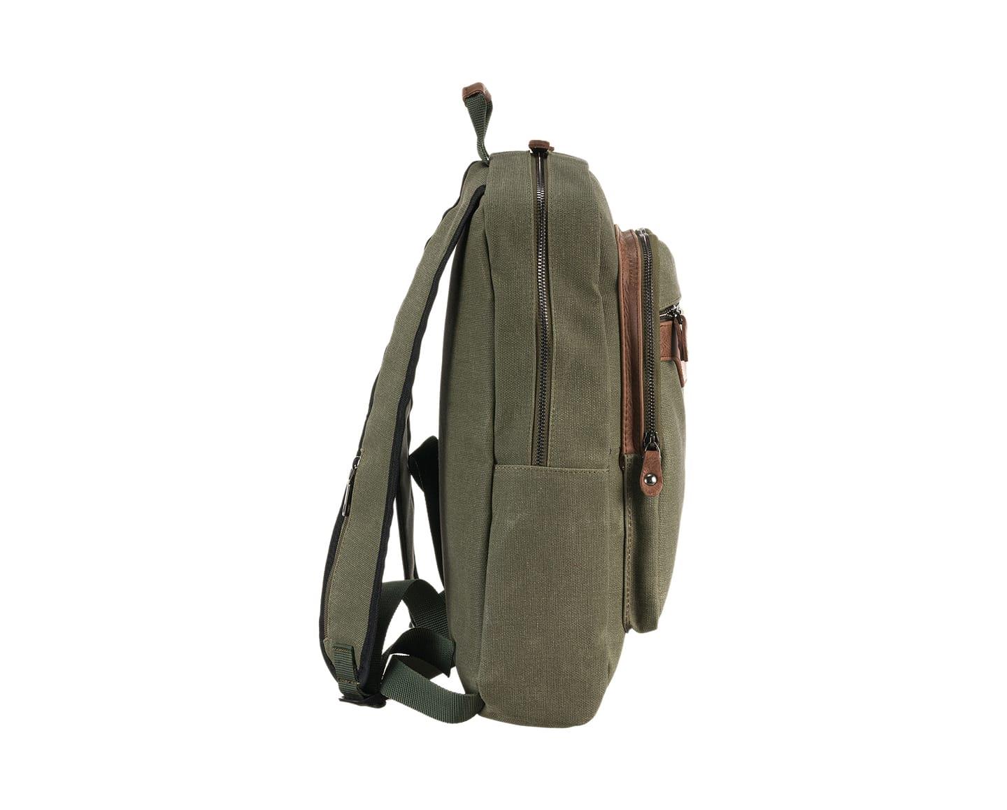 NL6012KES-1750Unisex Kanvas Kumaş Eskitme Deri Çok Bölmeli Fermuarlı Laptop Bölmeli Sırt Çantası, Okul Çantası-Haki