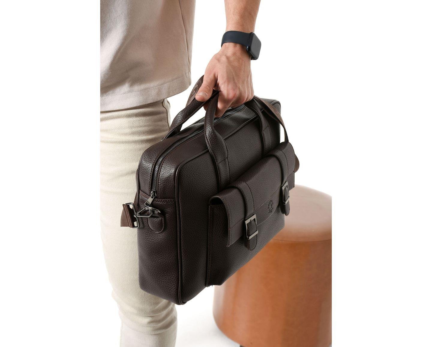 NL6073 - KahverengiWestpolo Unisex Vegan Deri Laptop Bölmeli Fermuarlı Ön Kapak Detaylı Omuz Askılı Evrak ve Laptop Çantası - Kahverengi