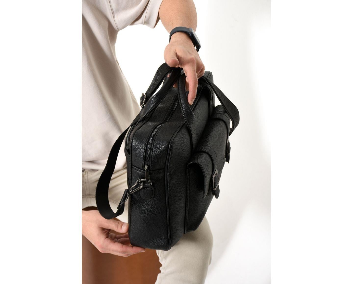 NL6073 - SiyahWestpolo Unisex Vegan Deri Laptop Bölmeli Fermuarlı Ön Kapak Detaylı Omuz Askılı Evrak ve Laptop Çantası - Siyah