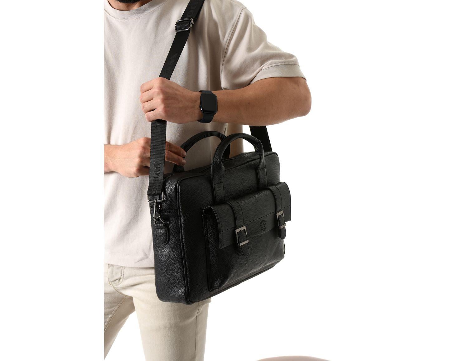 NL6073 - SiyahWestpolo Unisex Vegan Deri Laptop Bölmeli Fermuarlı Ön Kapak Detaylı Omuz Askılı Evrak ve Laptop Çantası - Siyah