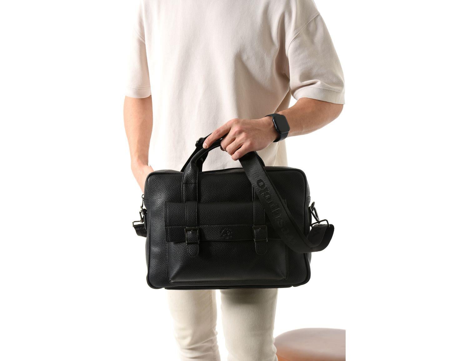 NL6073 - SiyahWestpolo Unisex Vegan Deri Laptop Bölmeli Fermuarlı Ön Kapak Detaylı Omuz Askılı Evrak ve Laptop Çantası - Siyah