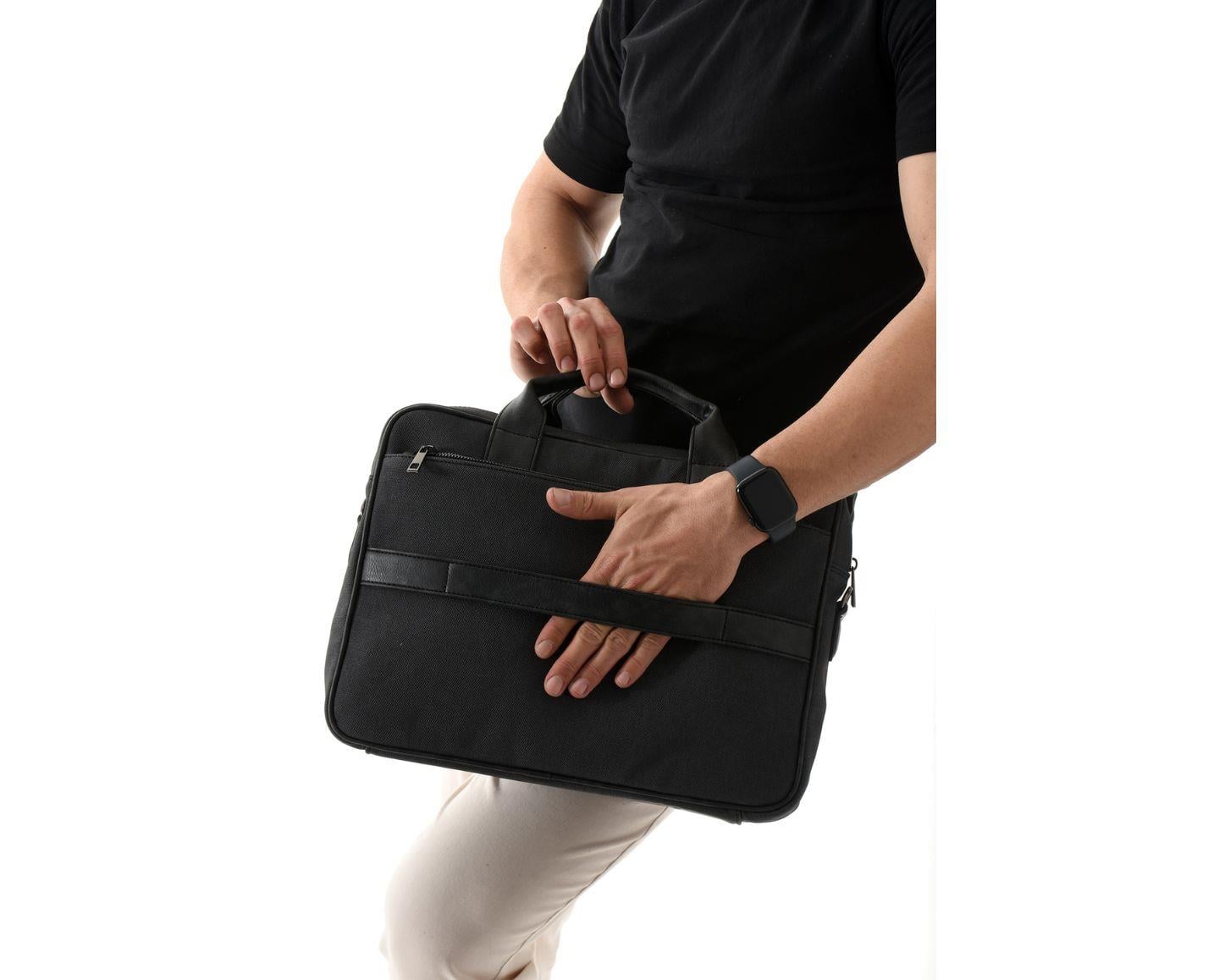 NL6073KES - Antrastt - AntrasitWestpolo Unisex Vegan Deri Laptop Bölmeli Fermuarlı Ön Kapak Detaylı Kanvas Omuz Askılı Evrak ve Laptop Çantası - Antrasit