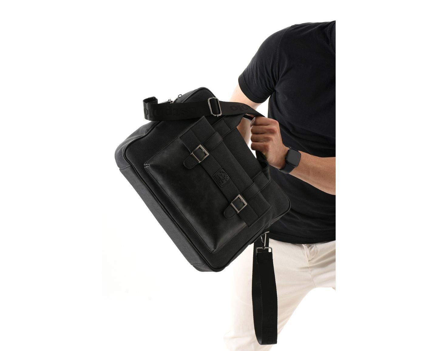 NL6073KES - Antrastt - AntrasitWestpolo Unisex Vegan Deri Laptop Bölmeli Fermuarlı Ön Kapak Detaylı Kanvas Omuz Askılı Evrak ve Laptop Çantası - Antrasit